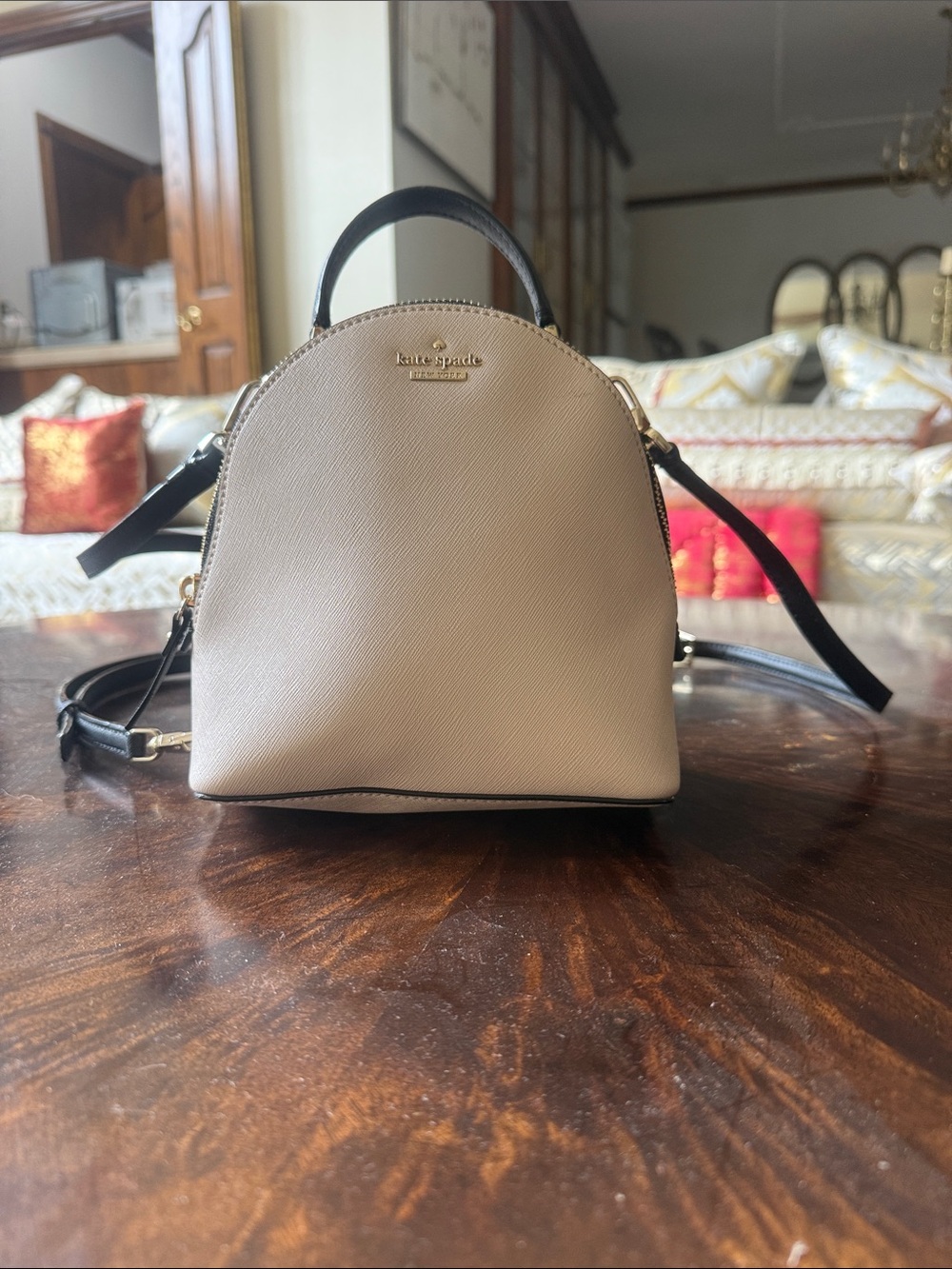 kate spade cream and black mini dome satchel